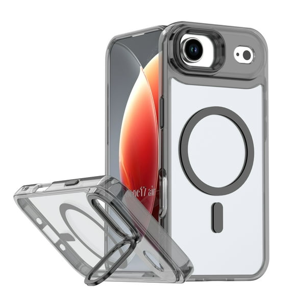 Decase Clear Magnetic Case for iPhone Air,Slim Transparent Hard Case with Lens Kickstand, Shockproof Hard PC+TPU Frame Rugged Back Cover,Black