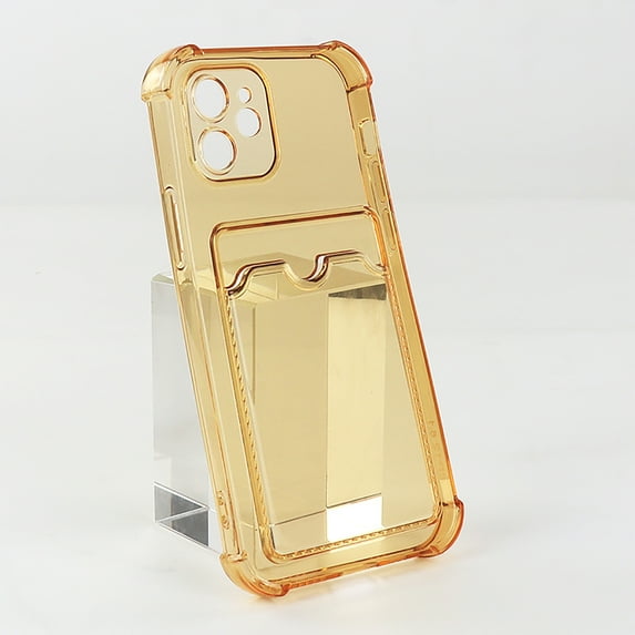 Decase Clear Phone Cover for Apple iPhone 15 Pro,With Back Card Holder Pocket,Soft TPU Slim Shockproof Drop Protection Anti-Yellow Transparent Shell for iPhone 15 Pro,Gold