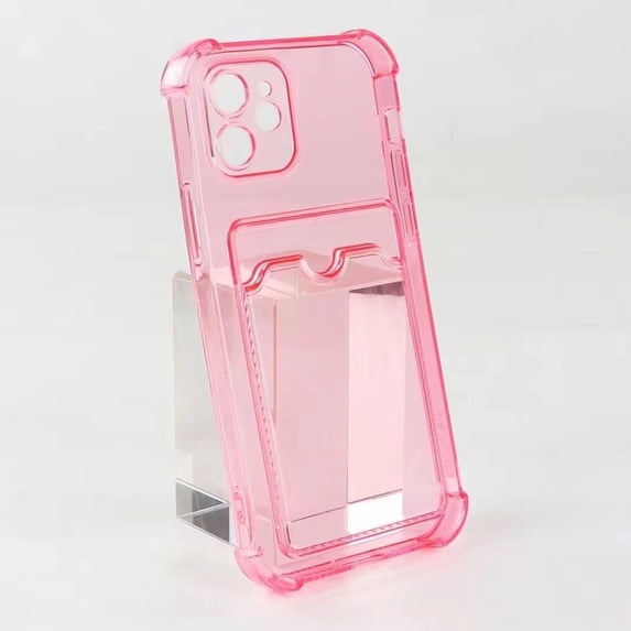 Decase Clear Phone Cover for Apple iPhone 15 ,With Back Card Holder Pocket,Soft TPU Slim Shockproof Drop Protection Anti-Yellow Transparent Shell for iPhone 15,Pink