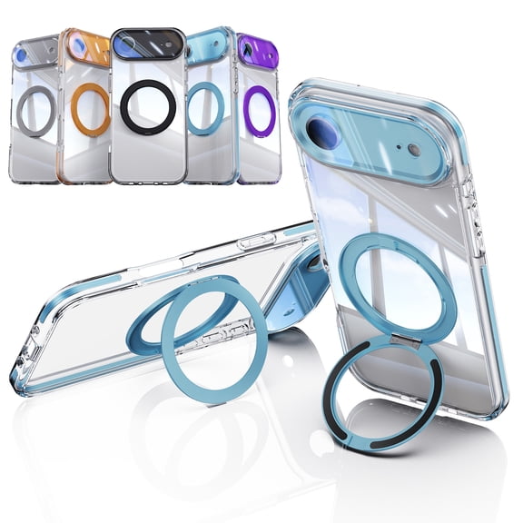 Decase Clear Rugged Phone Case for iPhone Air with 360° Rotating Ring Kickstand, Built-in Lens Protector, Shockproof Hard Cover,Blue