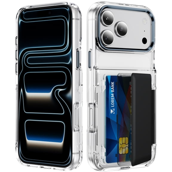 Decase Clear Wallet Phone Case for iPhone 17 Pro Max with RFID Card Holder,Shockproof PC TPU Protective Cover,Black