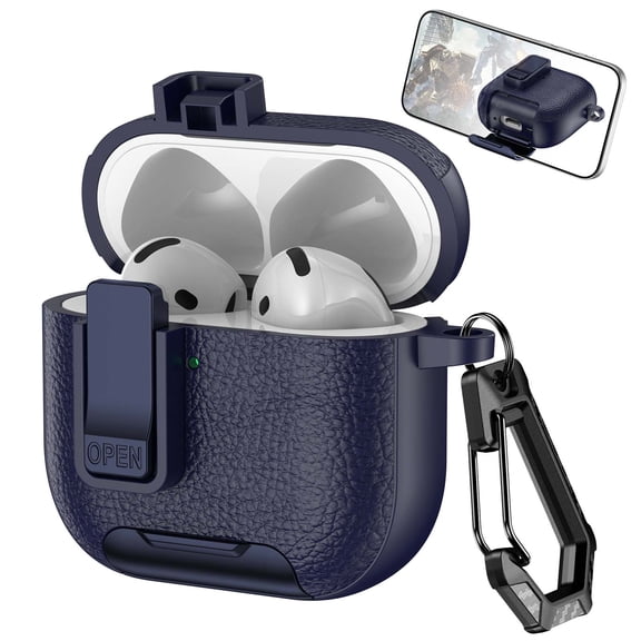 Decase Compatible with Airpods 4th Gen Case with Phone Stand,Full Body Drop Protection Cover Automatic Snap Switch Lock Design w/ Carabiner Keychain Headphone Case Fits for Airpods 4th Gen,Darkblue