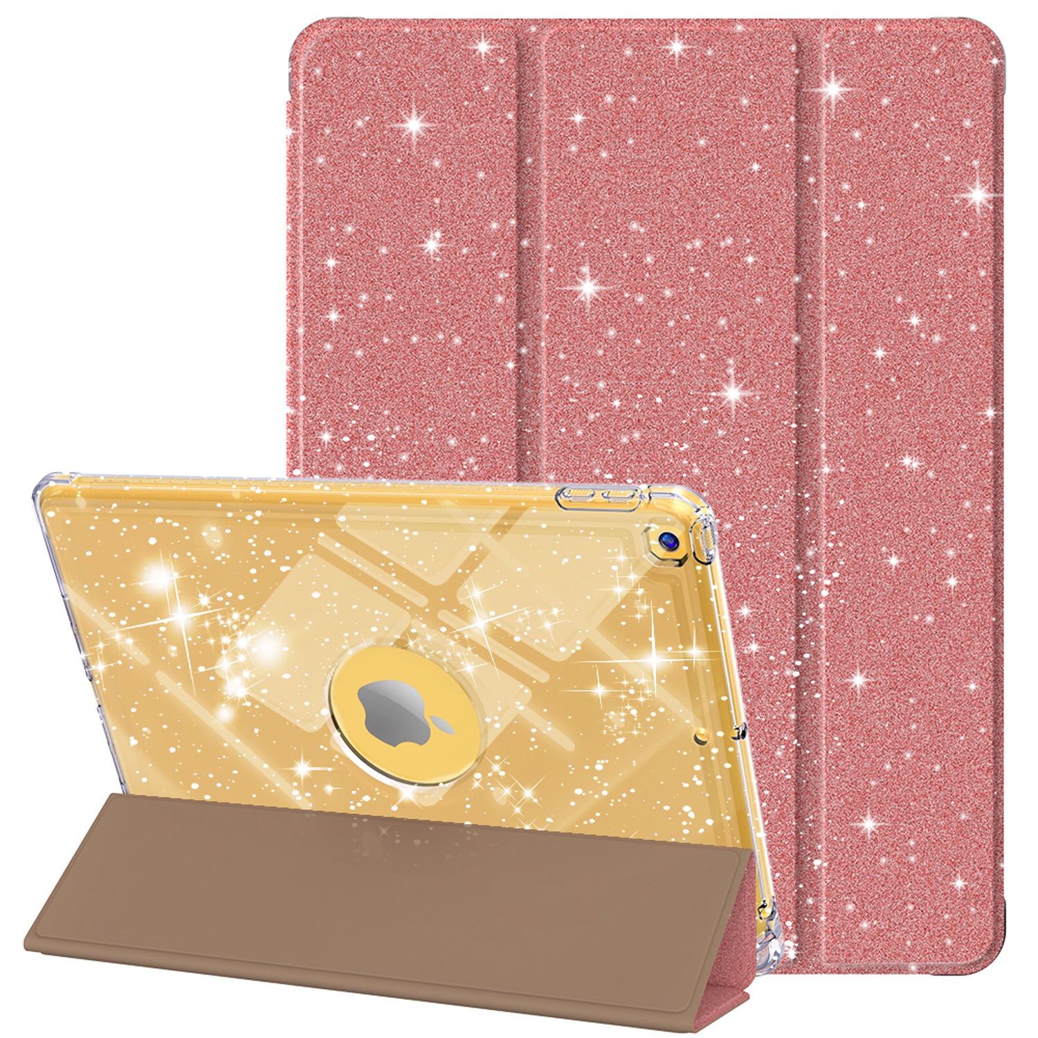 Decase Compatible with Apple iPad 10.2 inch 2021/2020/2019,Sparkle Cute Case,Glitter Cover with Sparkly Clear Back,Pencil Holder, Fits for iPad 7th/8th/9th Gen Case 10.2 inch for Kids Girls,Rosegold