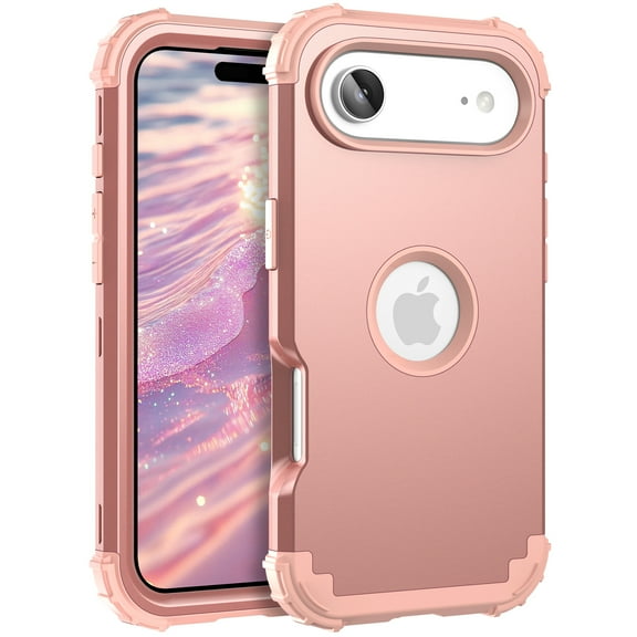 Decase Compatible with Apple iPhone 17 Air Phone Case,Shockproof Three Layer Heavy Duty Soft Silicone Rubber Bumper+Hard Plastic Hybrid Protective Case for iPhone 17 Air,Rosegold