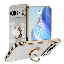 Decase Compatible with Google Pixel 10 Pro XL Case with Magnetic Adjustable Ring,Plated Golden Edge and Luxury Shockproof Protection for Google Pixel 10 Pro XL 2025 Case for Women Men,White
