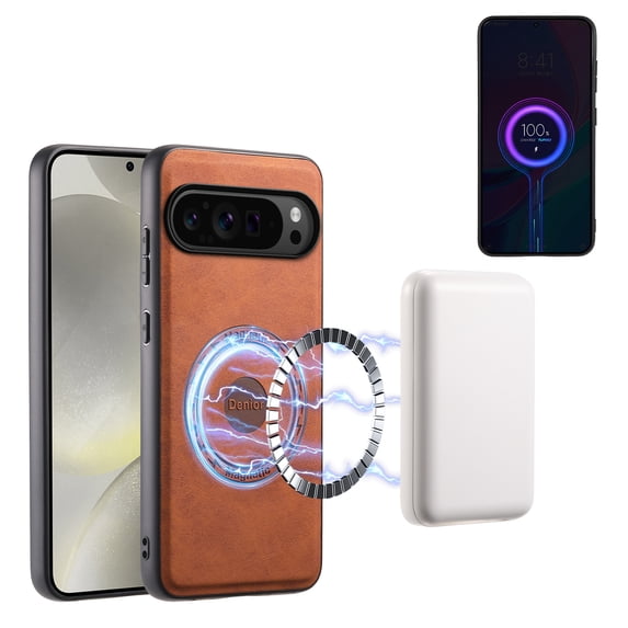 Decase Compatible with Google Pixel 9 / 9 Pro 5G Case,Slim Magnetic Case,Support Wireless Charging,Vintage Print Leather Cover for Google Pixel 9 / 9 Pro 6.3inch 2024,Brown