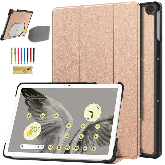Decase Compatible with Google Pixel Tablet 2023 11 Inch, Shockproof Multiple Viewing Angles Stand Lightweight Ultra Slim Shell Hard PC + PU Leather Back Protective Cover,Rosegold
