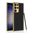 thumbnail image 1 of Decase Compatible Leather Samsung Galaxy S23 Ultra Case,Hybrid Plating Patterned Leather Soft Silicone Case with Pen Holder Anti-Scratches Cover Case for Samsung S23 Ultra Case 5G 2023, Black, 1 of 9