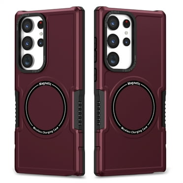 Decase Compatible with MagSafe Case for Samsung Galaxy S21, Shockproof Anti-fall Dual-layer Protector Case,Non-Slip Rugged MagSafe Soft TPU Bumper Hard PC Back Cover Case, winered