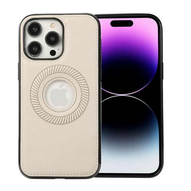 Decase Compatible with MagSafe Case for iPhone 11 Pro Max, Rugged Shockproof Luxury PU Leather Slim Logo View Classic Non-Slip Lightweight Protective Cover Case, beige
