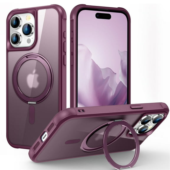 Decase Compatible with MagSafe Case for iPhone 14 Plus, Slim MagSafe Magnetic 360 °Rotation Ring Holder Stand Rugged Shockproof Anti-Scratch Case Cover, winered