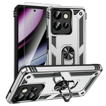 Decase Compatible with Moto G Power (2025) Case 1-Pack Tempered Screen Protector, Military Grade Drop Protection Cover with 360° Rotating Kickstand, Heavy Duty Shockproof Rugged Phone Case,Silver