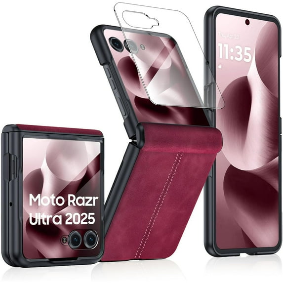 Decase Compatible with Motorola Razr Ultra 2025/Razr 60 Ultra Case, with Screen Protector & Hinge Protection & Hard Matte PC Shockproof Phone Cover Fits for Moto Razr Ultra 60 Ultra/Razr 2025,Red
