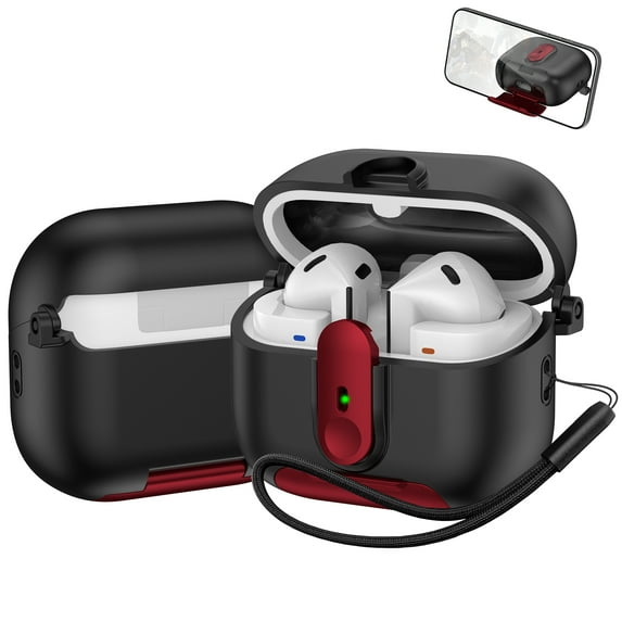 Decase Compatible with Samsung Galaxy Buds 3/3 Pro Case,Shockproof Earphone Cover with Mag Safe & Wireless Charging Support,Lanyard Included,Phone Stand Case fits for Galaxy Buds 3/3 Pro,Redblack