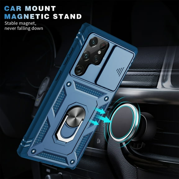 Decase Compatible with Samsung Galaxy S23 Ultra Case, Armor Case with Slide Camera Cover, Heavy Duty Protection Phone Cover with Magnetic Ring Stand for Samsung Galaxy S23 Ultra 6.8", Navyblue