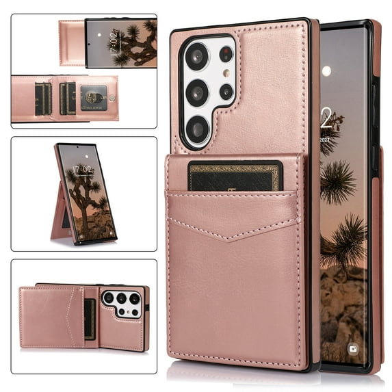 Decase Compatible with Samsung Galaxy S23 Ultra Wallet Case Credit Card Holder, Premium Leather Kickstand Flip Durable Shockproof Protective Back Cover for Samsung Galaxy S23 Ultra 6.8 inch, Rosegold