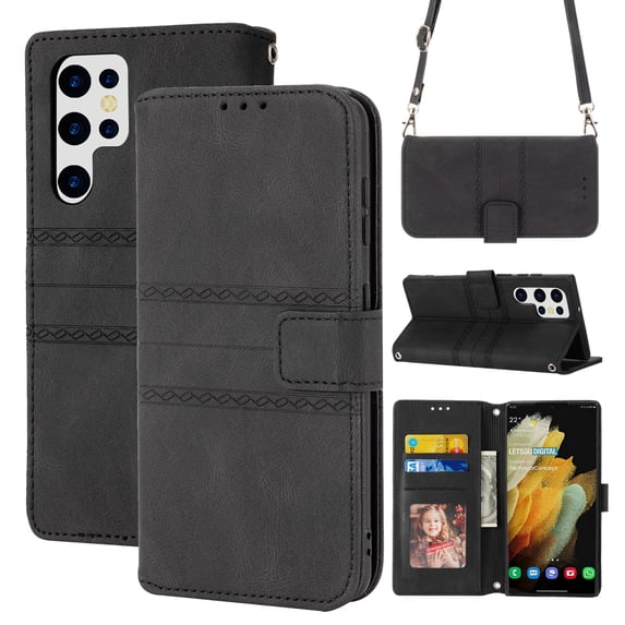 Decase Compatible with Samsung Galaxy S23 Ultra Wallet Case,Multi-Function Wallet Case,Magnetic Wallet Case with Card Holder,PU Leather Kickstand Flip Cover with Detachable Lanyard, Black