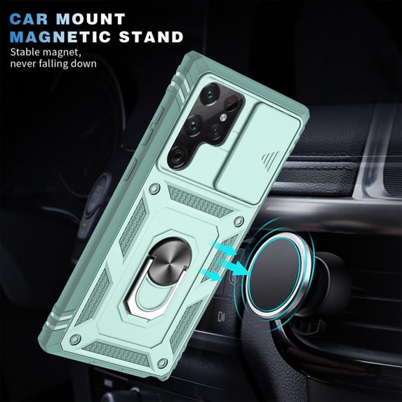 Decase Compatible with Samsung Galaxy S24 Ultra Case, Armor Case with Slide Camera Cover, Heavy Duty Protection Phone Cover with Magnetic Ring Stand for Samsung Galaxy S24 Ultra 6.8",Green+Mint