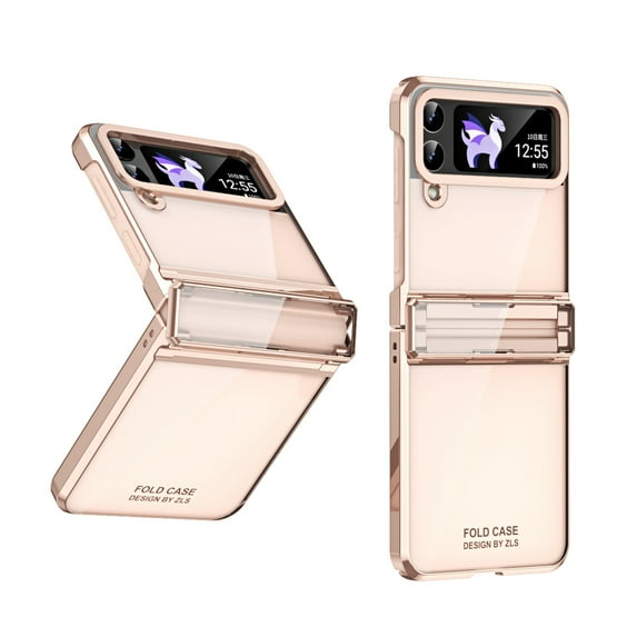 Decase Compatible with Samsung Galaxy Z Flip 3 Clear Crystal Case with Ring Stand Transparent Plating For Samsung Z Flip 3 Shockproof Minimalist Slim Case,,Rosegold