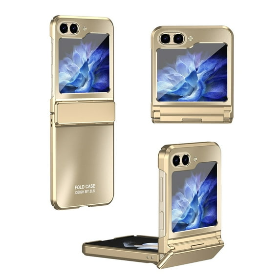 Decase Compatible with Samsung Galaxy Z Flip 5 Case, Luxury Hinge Protection Elegant Design Frosted Plating Case Hybrid PC Slim Military Grade Shockproof Case Cover for Galaxy Z Flip 5 5G 2023, Gold