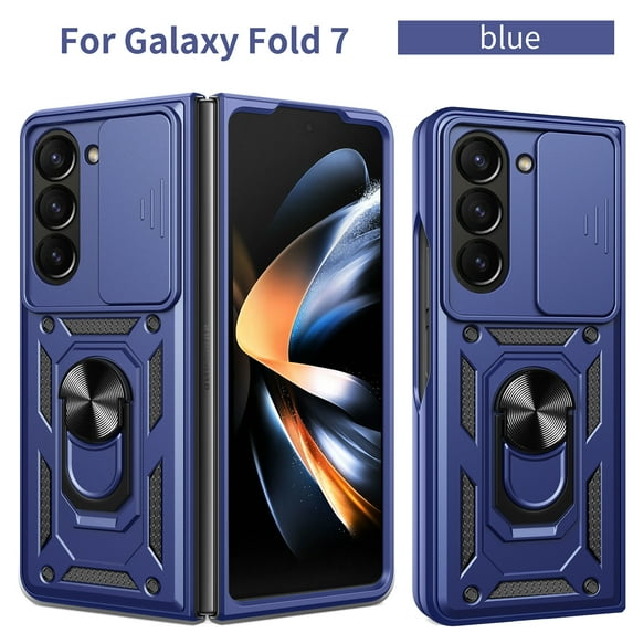 Decase Compatible with Samsung Galaxy Z Fold7 Rugged Case, Shockproof Case with Slide Lens Cover,Compatible with Samsung Galaxy Z Fold7 Case Ring Kickstand 2 in 1 Phone Case Cover,Blue