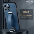 thumbnail image 1 of Decase Compatible with iPhone 12 Pro Max 6.7 Inch Wristband Stand Cover Case, Metal Ring Retractable Wristband Adjustable Stand High-end Leather Phone Case for iPhone 12 Pro Max, Darkblue, 1 of 6