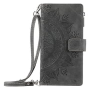 Decase Compatible with iPhone 14 Pro Max 6.7 Inch Wallet Case,Removable Adjustable Crossbody Necklace Lanyard Shoulder Strap Zipper Magnetic Embossed Leather Card Slot Case, Gray