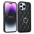 thumbnail image 1 of Decase Compatible With iPhone 14 Pro Max 6.7" Leather Case with 360° Rotate Ring Holder Stand, Luxury Rhomboid Leather Back Soft Frame Shockprood Protective Cover for iPhone 14 Pro Max, Black, 1 of 8