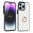 thumbnail image 1 of Decase Compatible With iPhone 14 Pro Max 6.7" Leather Case with 360° Rotate Ring Holder Stand, Luxury Rhomboid Leather Back Soft Frame Shockprood Protective Cover for iPhone 14 Pro Max, White, 1 of 8