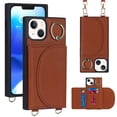 thumbnail image 1 of Decase Compatible with iPhone 14 Pro Max Case, Crossbody Wallet Case, Adjustable Detachable Lanyard Neck Strap with Ring Stand Leather Card Holder Protective Cover, Brown, 1 of 9