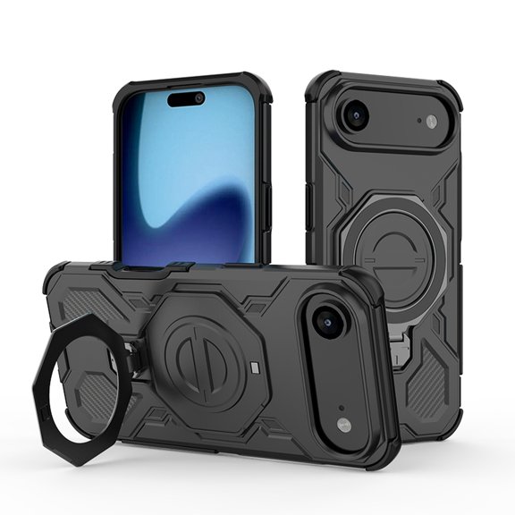 Decase Compatible with iPhone 17 Air Case, Rugged Hard PC+TPU Hybrid Magnetic Case, Built-in Adjustable Invisible Stand, Shock-Resistant Heavy Duty Mag-Safe Phone Case for iPhone 17 Air,Black