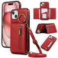 thumbnail image 1 of Decase Compatible with iPhone 14 Case with Card Holder and Strap for Women,Crossbody Lanyard,Stand Ring Kickstand,Snap Clasp,Phone Wallet Case,Red, 1 of 10