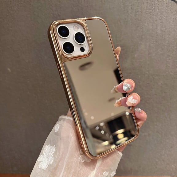 Decase Compatible with iPhone 16 Pro Mirror Case,Cute Luxury Glossy Mirror Plating Protective Cover,Shockproof Cover for Women Girls,Gold