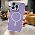 thumbnail image 1 of Decase Cover for Apple iPhone 15 Pro Max,Translucent Soft TPU Rugged Shockproof Metal Camera Frame Mag Safe Shell Support Wireless Charging for Apple iPhone 15 Pro Max,lightpurple, 1 of 7