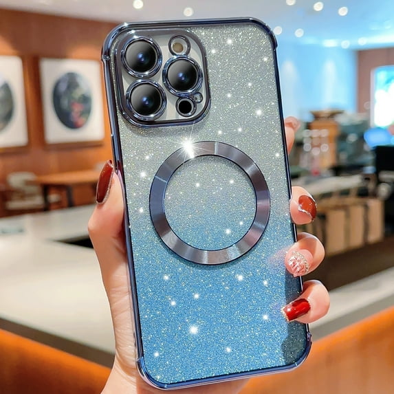 Decase Cover For iPhone 12 Pro, Mag Safe Bling Case,Luxury Plating Cute Glitter Anti-Scratch Shockproof Cover,with Full Camera Protection Magnetic,Case for Women Girls, blue