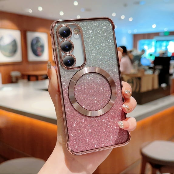 Decase Cover For Samsung Galaxy S22, Mag Safe Bling Case,Luxury Plating Cute Glitter Anti-Scratch Shockproof Cover,with Full Camera Protection Magnetic,Case for Women Girls, pink