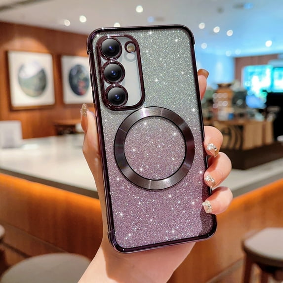 Decase Cover For Samsung Galaxy S22 Plus,Mag Safe Bling Case,Luxury Plating Cute Glitter Anti-Scratch Shockproof Cover,with Full Camera Protection Magnetic,Case for Women Girls,darkpurple