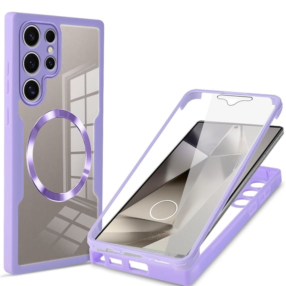 Decase Cover For Samsung Galaxy S22 Ultra Full Body Magnetic Case,Slim Shockproof with Built-in Screen Protector Magnetic Mag-safe Dual-layer Protector Acrylic Back Cover Case ,Purple