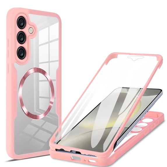 Decase Cover For Samsung Galaxy S23 Full Body Magnetic Case,Slim Shockproof with Built-in Screen Protector Magnetic Mag-safe Dual-layer Protector Acrylic Back Cover Case ,Pink
