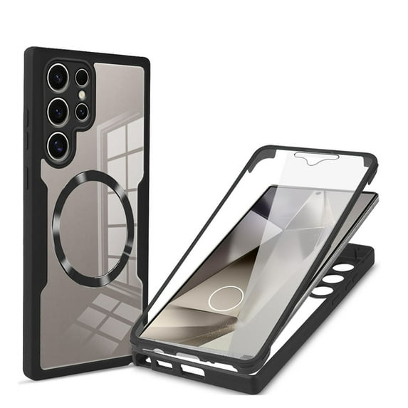Decase Cover For Samsung Galaxy S25 Ultra Full Body Magnetic Case,Slim Shockproof with Built-in Screen Protector Magnetic Mag-safe Dual-layer Protector Acrylic Back Cover Case ,Black