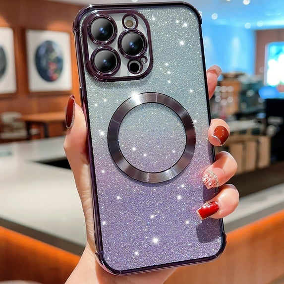 Decase Cover For iPhone 12 Pro,Mag Safe Bling Case,Luxury Plating Cute Glitter Anti-Scratch Shockproof Cover,with Full Camera Protection Magnetic,Case for Women Girls,darkpurple