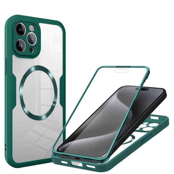 Decase Cover For iPhone 13 Pro Max Full Body Magnetic Case,Slim Shockproof with Built-in Screen Protector Magnetic Mag-safe Dual-layer Protector Acrylic Back Cover Case ,Darkgreen