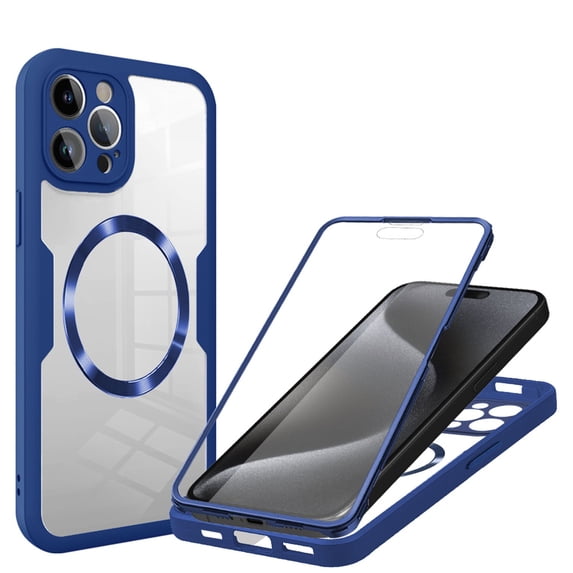 Decase Cover For iPhone 13 Pro Max Full Body Magnetic Case,Slim Shockproof with Built-in Screen Protector Magnetic Mag-safe Dual-layer Protector Acrylic Back Cover Case ,Blue