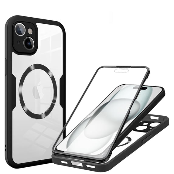 Decase Cover For iPhone 14 Full Body Magnetic Case,Slim Shockproof with Built-in Screen Protector Magnetic Mag-safe Dual-layer Protector Acrylic Back Cover Case ,Black