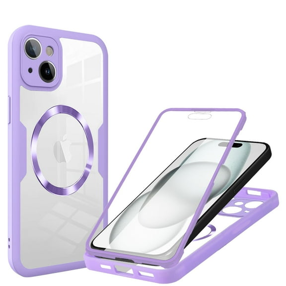 Decase Cover For iPhone 14 Plus Full Body Magnetic Case,Slim Shockproof with Built-in Screen Protector Magnetic Mag-safe Dual-layer Protector Acrylic Back Cover Case ,Purple