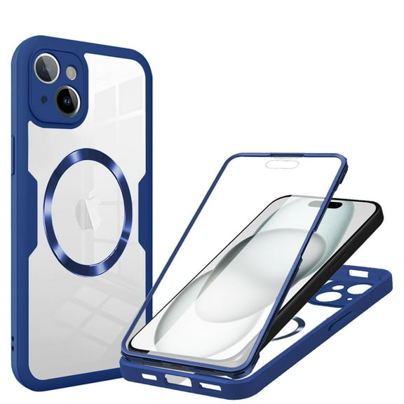 Decase Cover For iPhone 14 Plus Full Body Magnetic Case,Slim Shockproof with Built-in Screen Protector  Magnetic Mag-safe Dual-layer Protector Acrylic Back Cover Case ,Blue