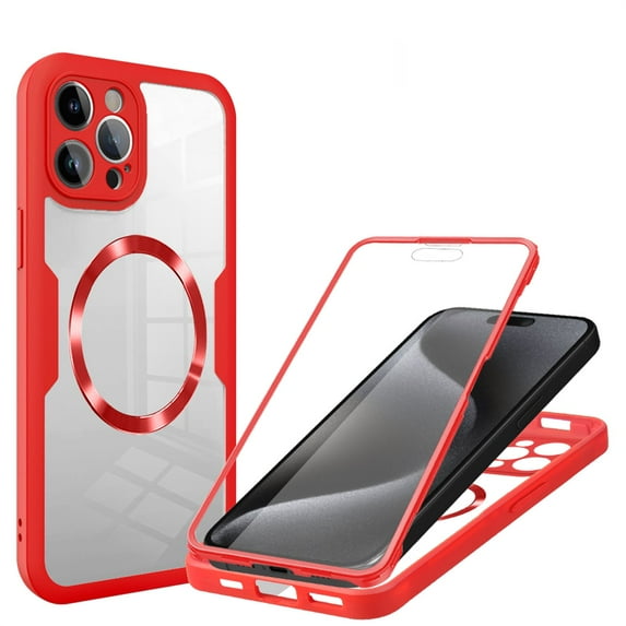 Decase Cover For iPhone 15 Pro Full Body Magnetic Case,Slim Shockproof with Built-in Screen Protector Magnetic Mag-safe Dual-layer Protector Acrylic Back Cover Case ,Red