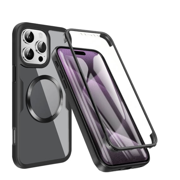 Decase Cover For iPhone 16 Pro Max Full Body Magnetic Case,Slim Shockproof with Built-in Screen Protector Magnetic Mag-safe Dual-layer Protector Acrylic Back Cover Case ,Black