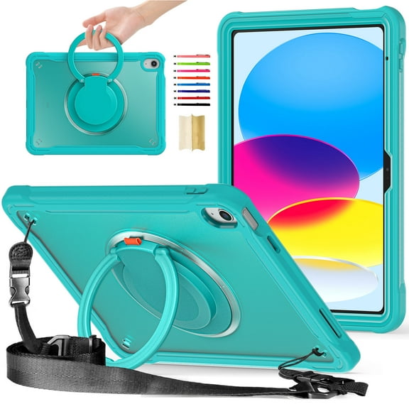Decase Crossbody Case for iPad 10th Gen 10.9 inch 2022,Shockproof Heavy Duty Rugged Protective Built-in 360°Rotation Stand Handle with Adjustable Shoulder Strap,Dual-Layer Protection Case,Blue