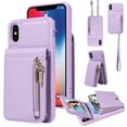 thumbnail image 1 of Decase Crossbody Shoulder Zipper Wallet Case for iPhone XR,Stylish Flip Leather Wallet with Credit Card Holder Strap Lanyard Women Girl Purse Kickstand Cover,Purple, 1 of 8